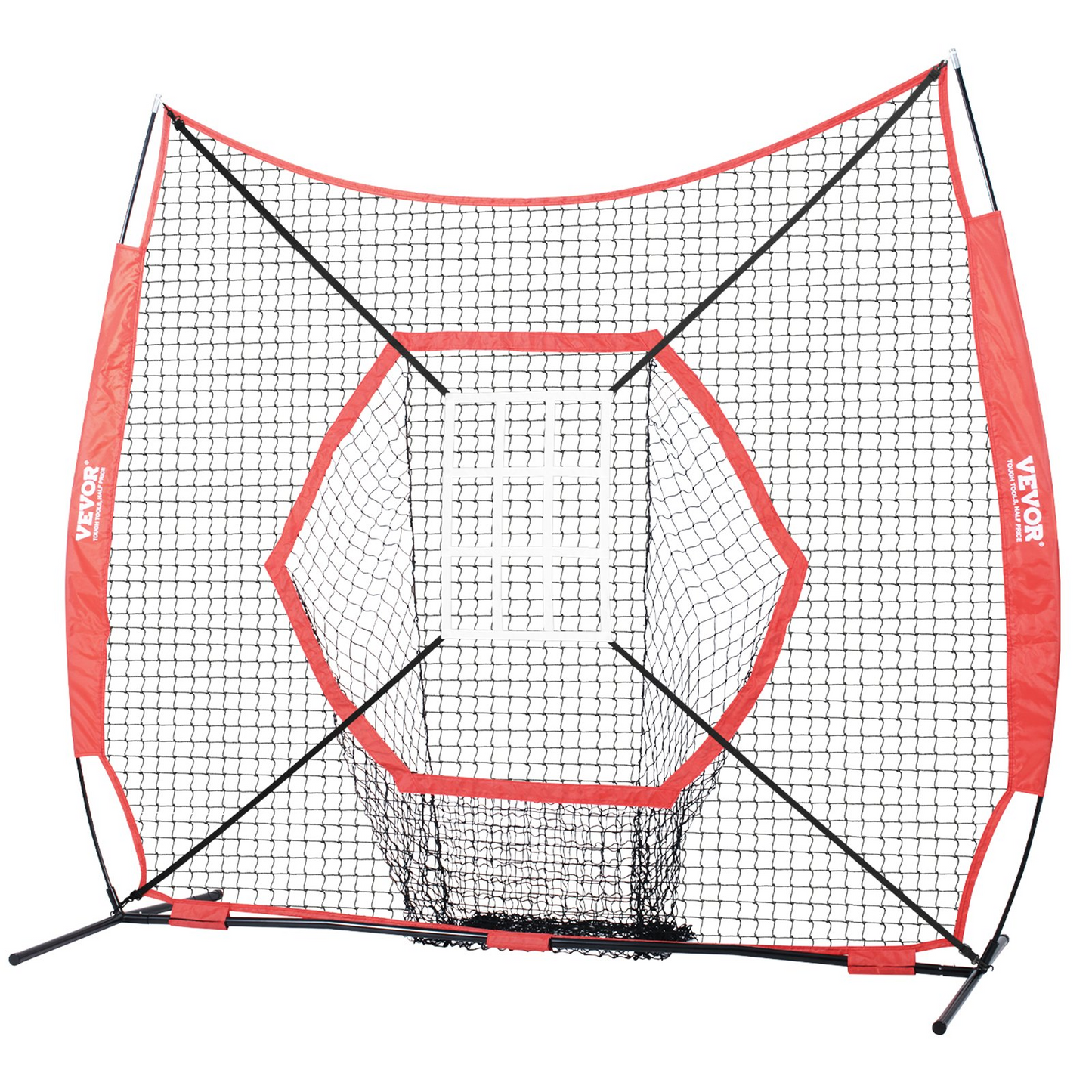 VEVOR 7x7 ft Baseball Softball Practice Net, Portable Baseball Training Net for Hitting Batting Catching Pitching, Backstop Baseball Equipment Training Aids with Bow Frame, Carry Bag, and Strike Zone