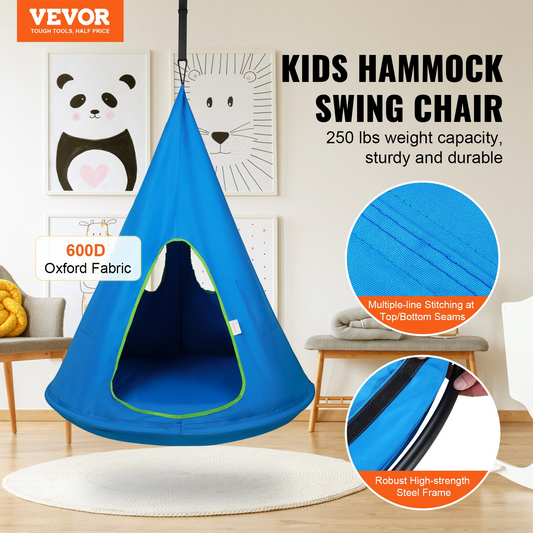 VEVOR Kids Hanging Nest Swing Chair with Adjustable Rope, 250lbs Capacity, Weather-Resistant, Blue