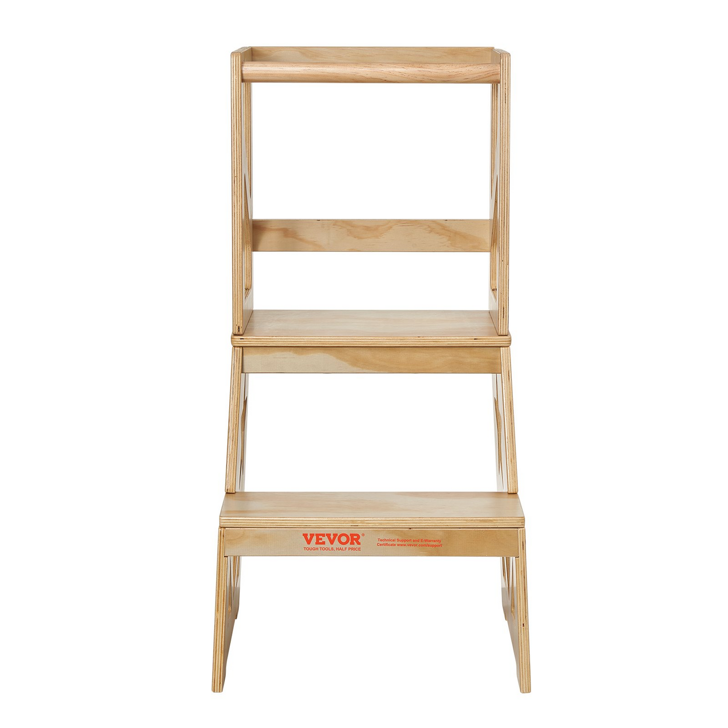 VEVOR Toddler Step Stool, Natural Pine Wood Kids Kitchen Stool Helper with Safety Rail, Standing Tower Learning Stool for Bedroom Bathroom Kitchen Counter, 150LBS Loading Capacity