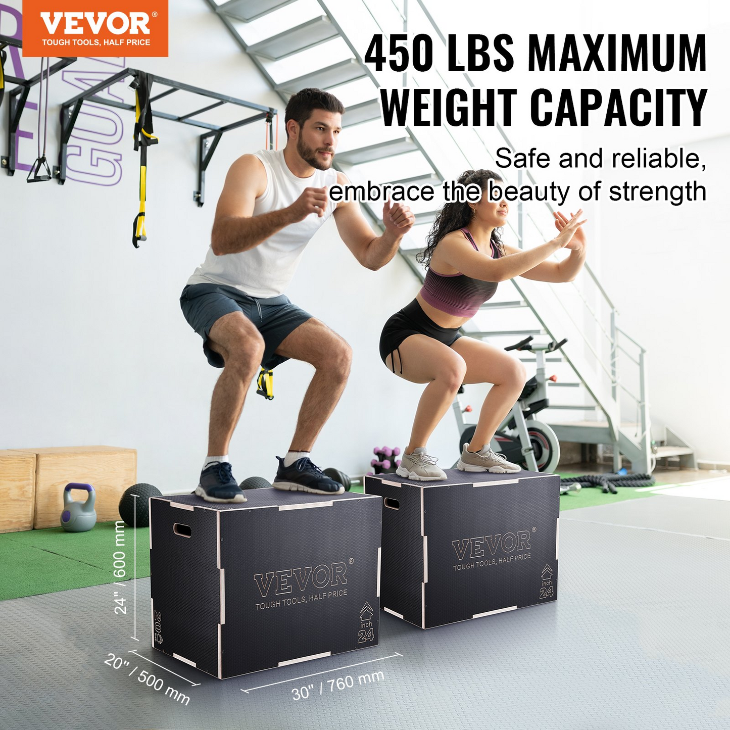 VEVOR 3 in 1 Plyometric Jump Box, 30/24/20 Inch Wooden Plyometric Box