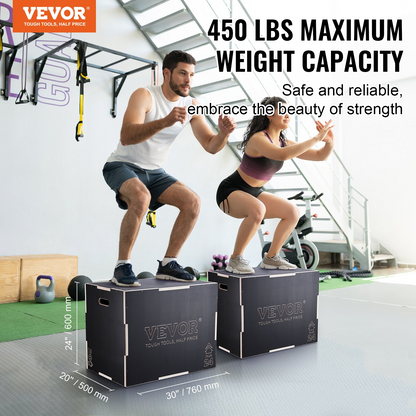 VEVOR 3 in 1 Plyometric Jump Box, 30/24/20 Inch Wooden Plyometric Box