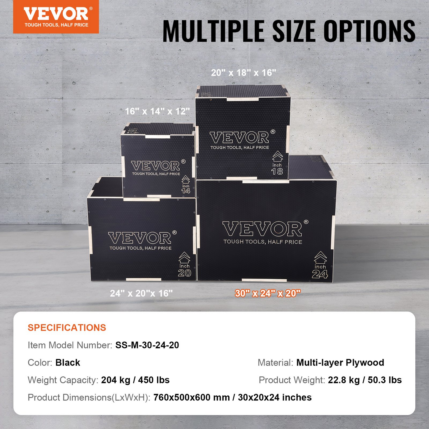 VEVOR 3 in 1 Plyometric Jump Box, 30/24/20 Inch Wooden Plyometric Box