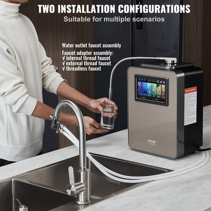 VEVOR Alkaline Water Ionizer Machine, pH 2.5-11.2 Alkaline Acidic Hydrogen Water Purifier, 6 Water Settings Home Filtration System, Up to -850mV ORP, 10000L Per Filter, UV Function, Water Heating