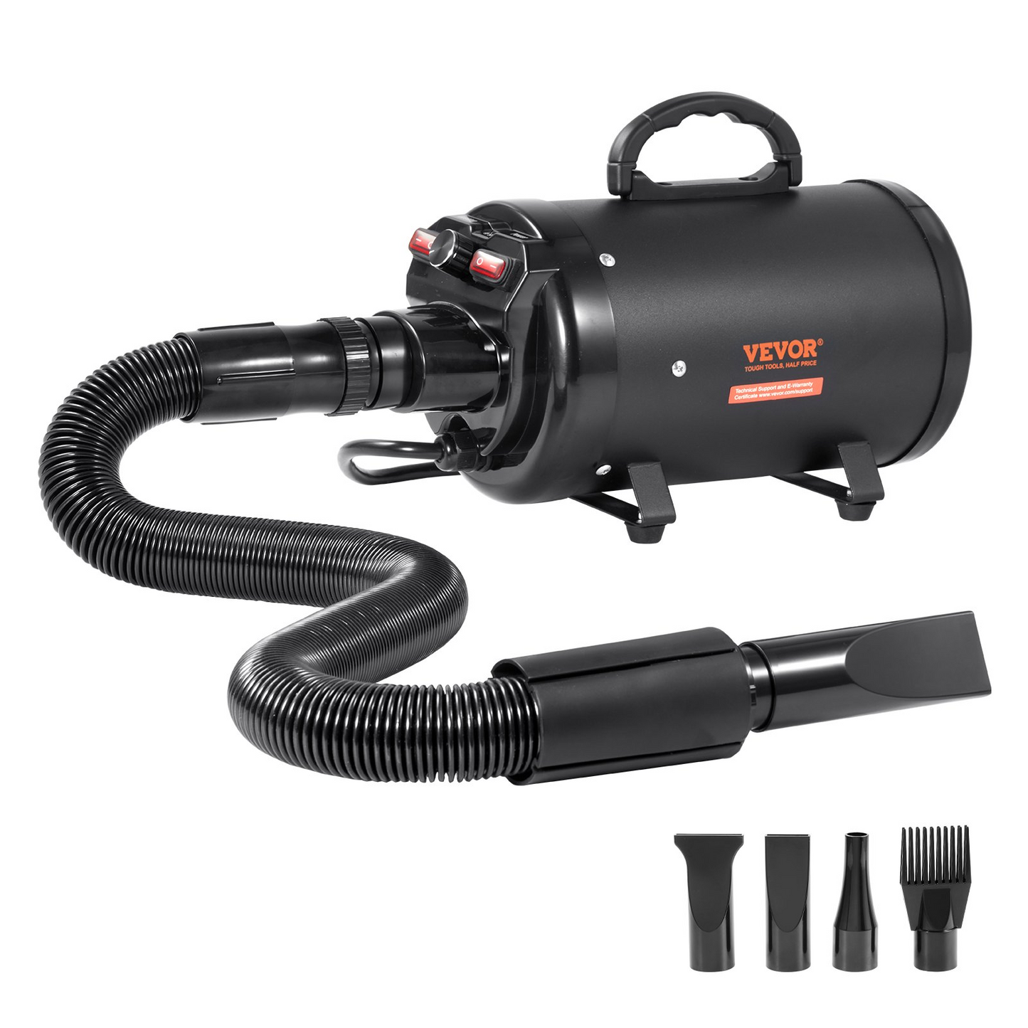 VEVOR Dog Dryer, 2800W/4.3HP Dog Blow Dryer, Pet Grooming Dryer with Adjustable Speed and Temperature Control, Pet Hair Dryer with 4 Nozzles and Extendable Hose, Black