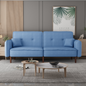 Living Room Bedroom Leisure Futon Sofa Bed in Blue Fabric with Solid Wood Leg