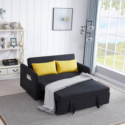 Twins Sofa Bed Black Fabric - Convertible Multifunctional Sofa Bed with USB Port