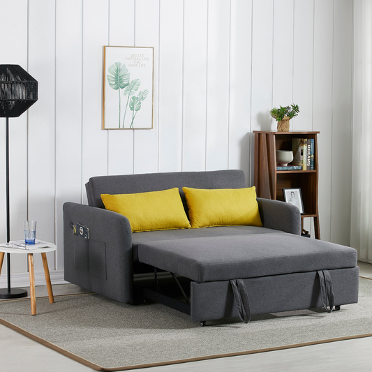 Twins Sofa Bed Grey Fabric - Multifunctional, Easy Assembly, Comfortable Support