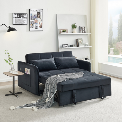 55.5" Twins Pull Out Sofa Bed - Black Velvet | Comfortable and Multifunctional