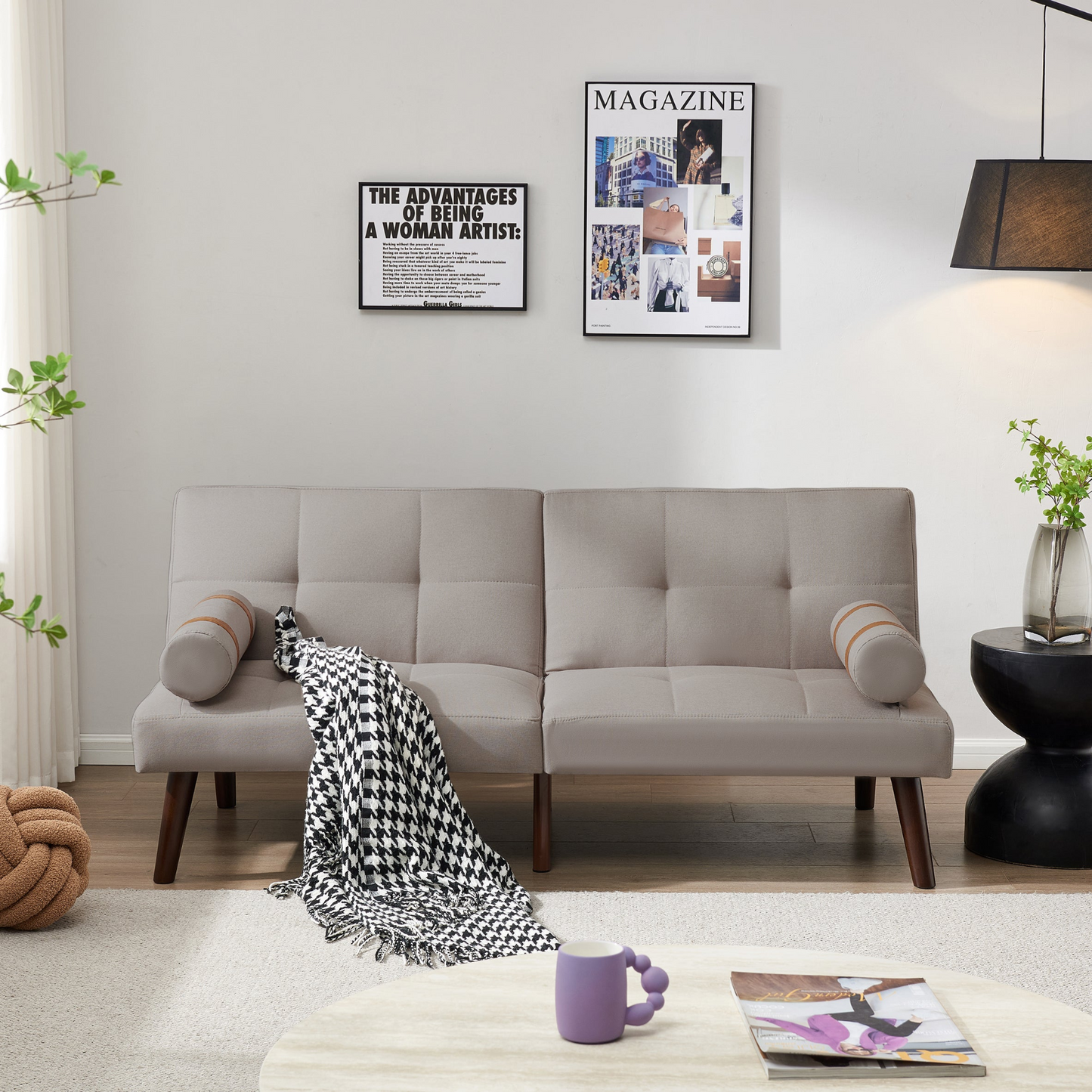 Convertible Sofa Bed Futon with Solid Wood Legs - Light Grey | Comfortable and Versatile