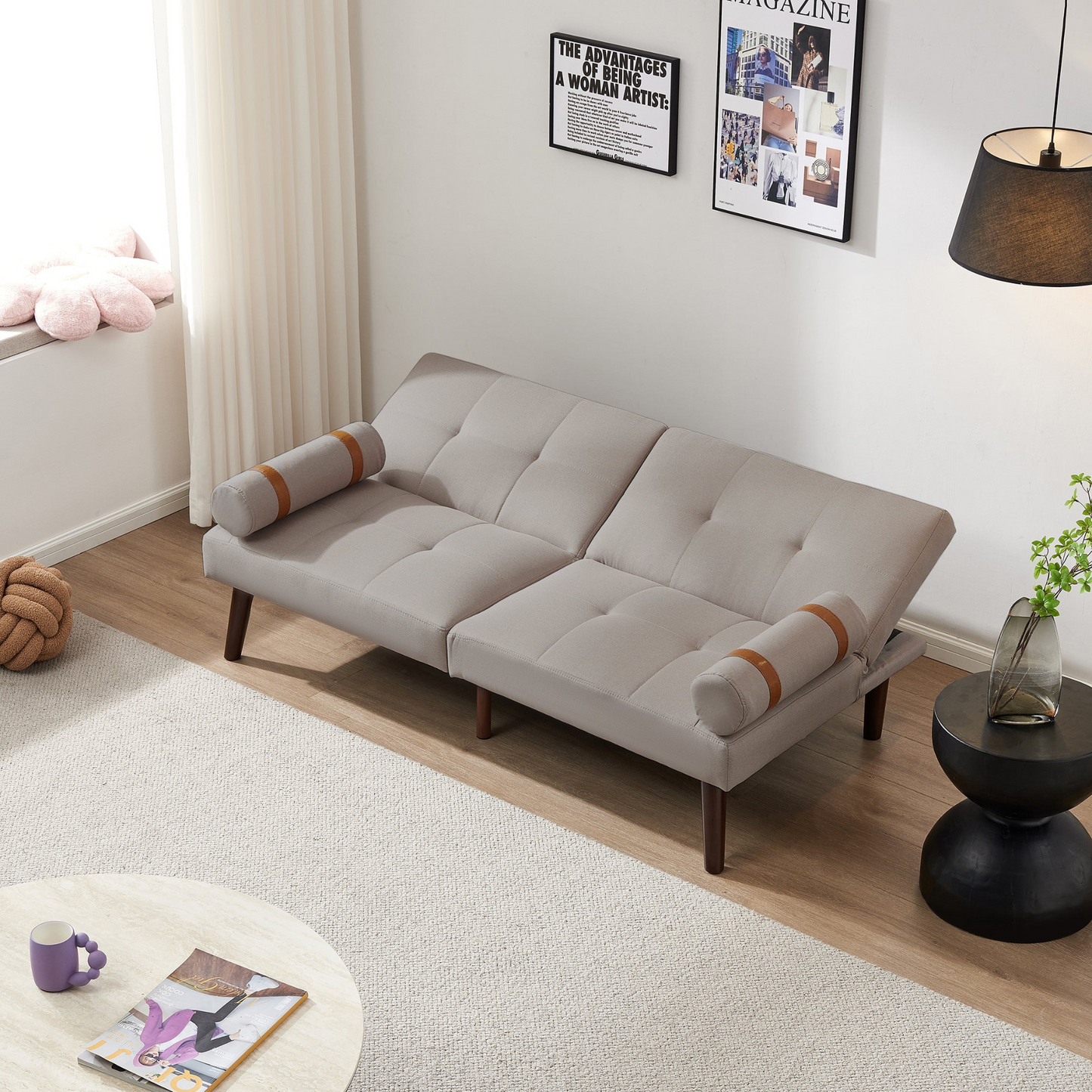 Convertible Sofa Bed Futon with Solid Wood Legs - Light Grey | Comfortable and Versatile