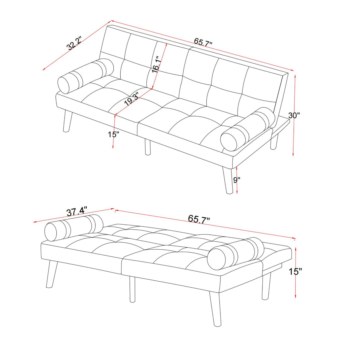 Convertible Sofa Bed Futon with Solid Wood Legs - Light Grey | Comfortable and Versatile