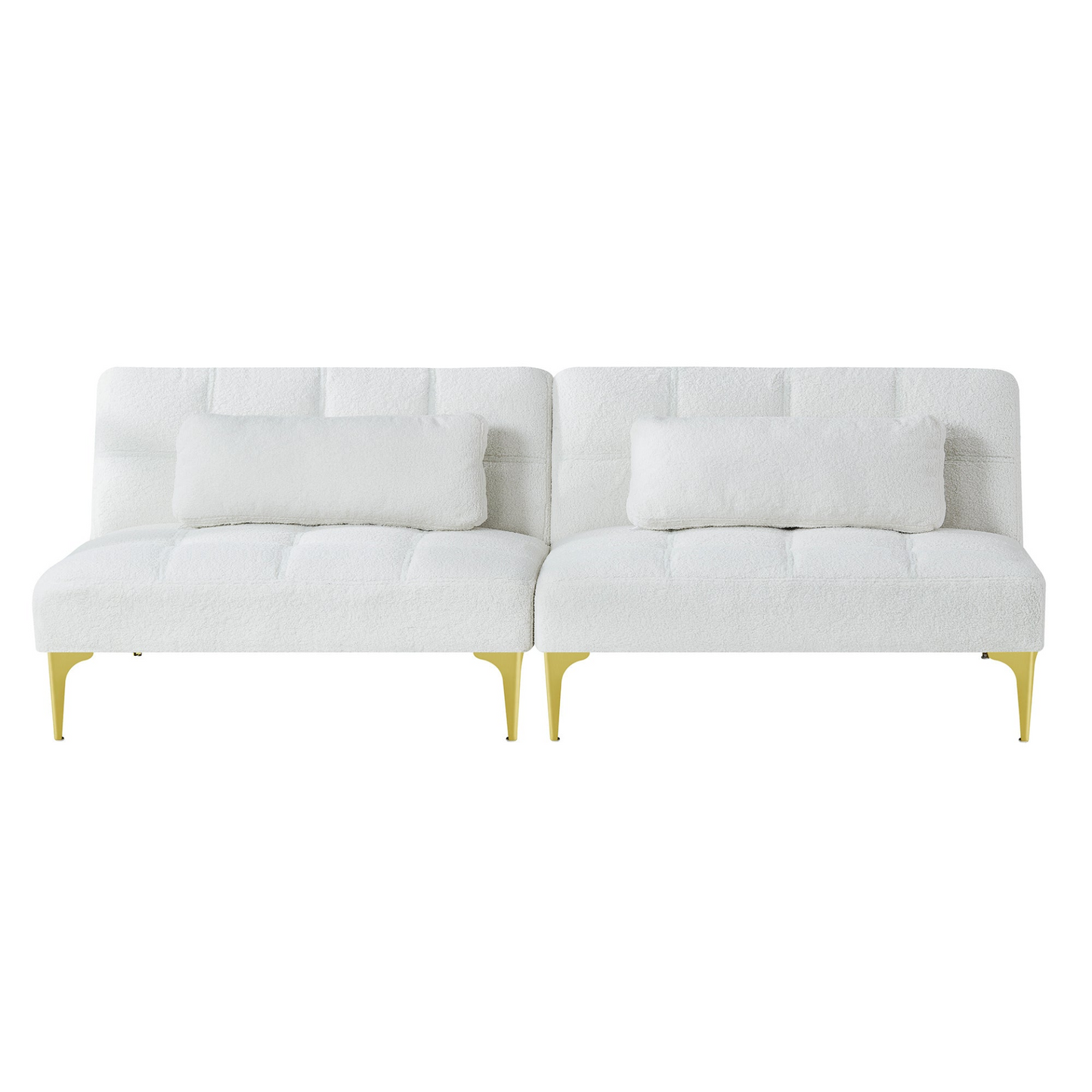 Convertible Sofa Bed Futon with Gold Metal Legs Teddy Fabric (White) - Comfort and Style in One