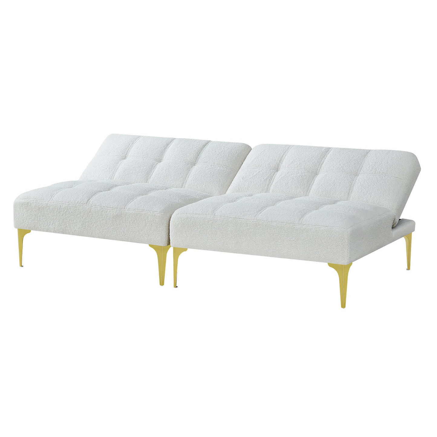 Convertible Sofa Bed Futon with Gold Metal Legs Teddy Fabric (White) - Comfort and Style in One