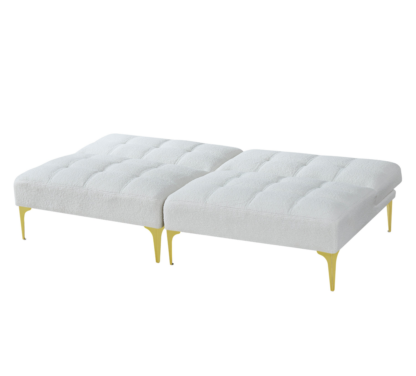 Convertible Sofa Bed Futon with Gold Metal Legs Teddy Fabric (White) - Comfort and Style in One