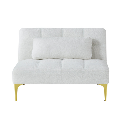 Stylish Convertible Sofa Bed Futon with Gold Metal Legs - Teddy Fabric (White) | Perfect Addition to Your Living Space