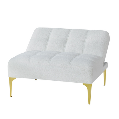 Stylish Convertible Sofa Bed Futon with Gold Metal Legs - Teddy Fabric (White) | Perfect Addition to Your Living Space