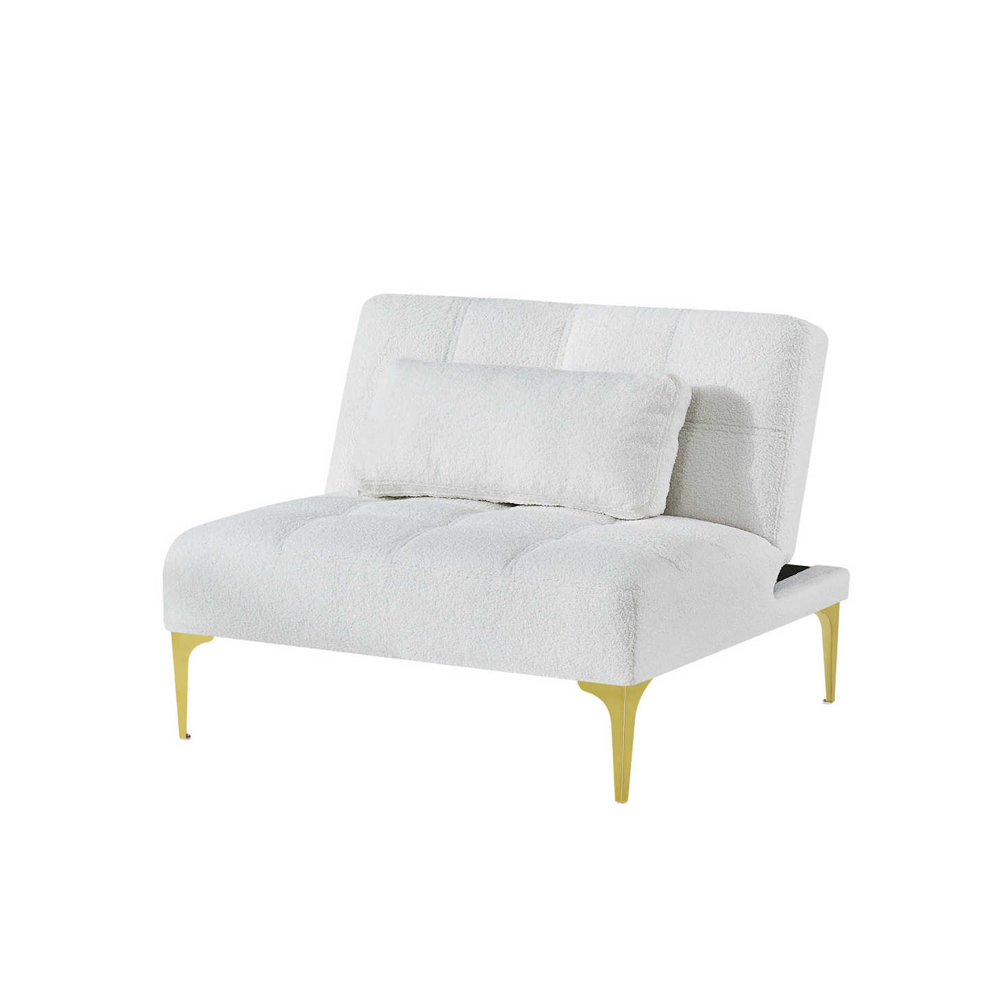 Stylish Convertible Sofa Bed Futon with Gold Metal Legs - Teddy Fabric (White) | Perfect Addition to Your Living Space