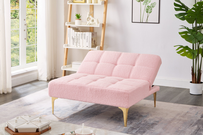 Convertible Single Sofa Bed Futon with Gold Metal Legs Teddy Fabric - Pink | [Brand Name]