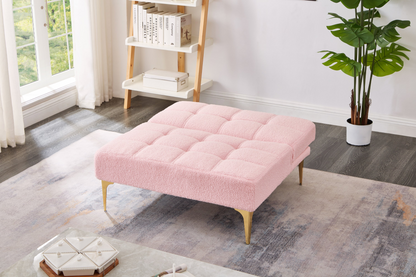 Convertible Single Sofa Bed Futon with Gold Metal Legs Teddy Fabric - Pink | [Brand Name]