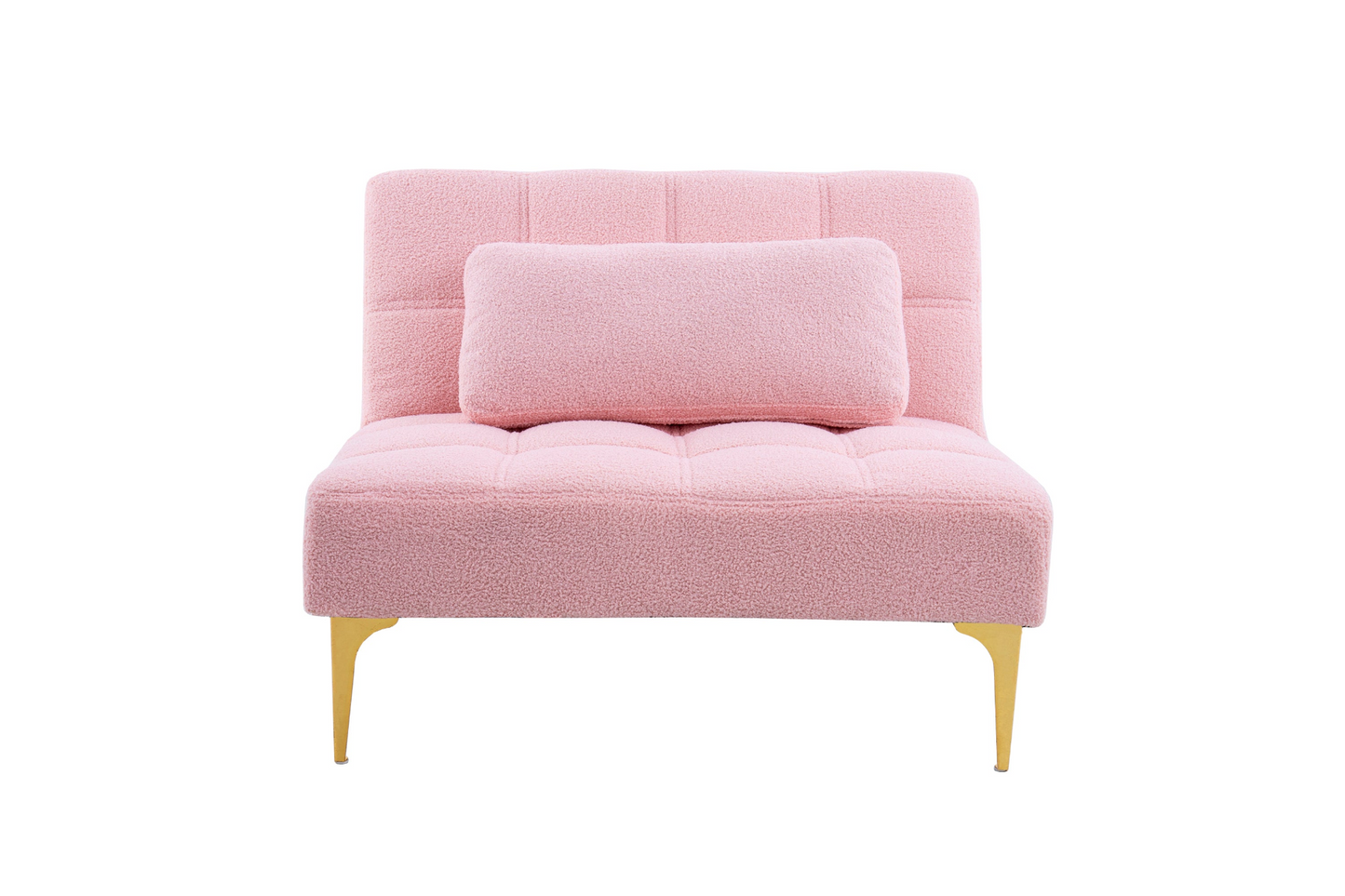 Convertible Single Sofa Bed Futon with Gold Metal Legs Teddy Fabric - Pink | [Brand Name]