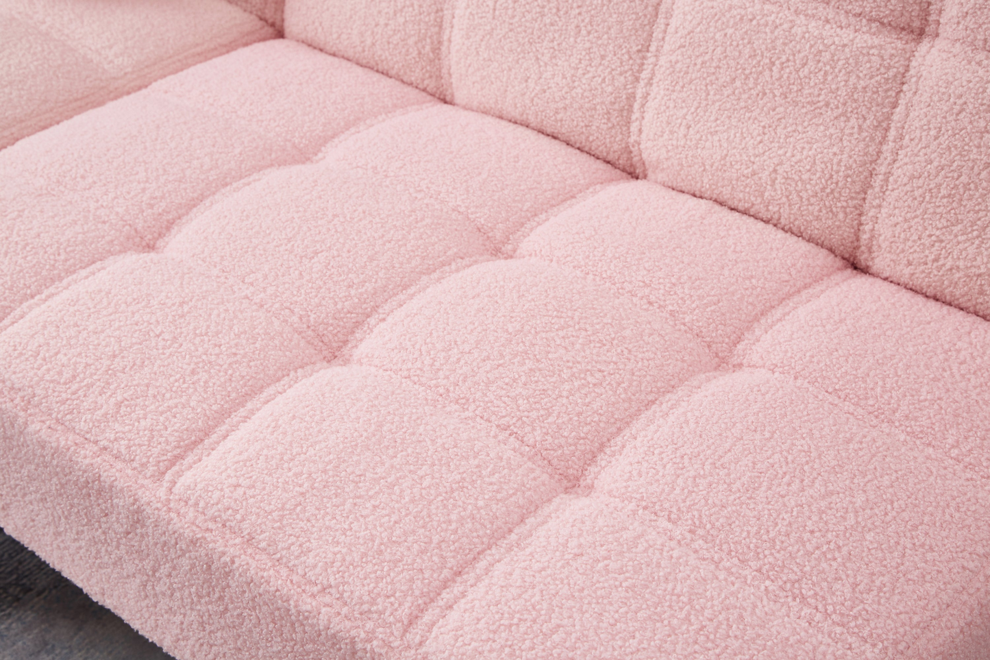 71" Convertible Sofa Bed Futon with Gold Metal Legs Teddy Fabric (Pink) - Stylish and Versatile