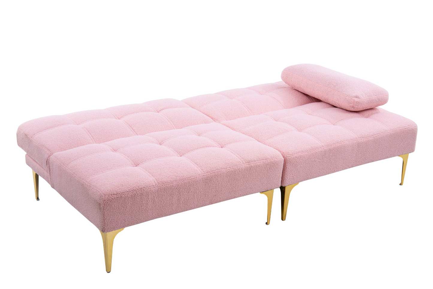 71" Convertible Sofa Bed Futon with Gold Metal Legs Teddy Fabric (Pink) - Stylish and Versatile