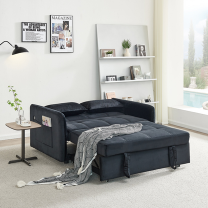 55.5" Twins Pull Out Sofa Bed - Black Velvet | Comfortable and Multifunctional