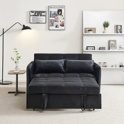 55.5" Twins Pull Out Sofa Bed - Black Velvet | Comfortable and Multifunctional