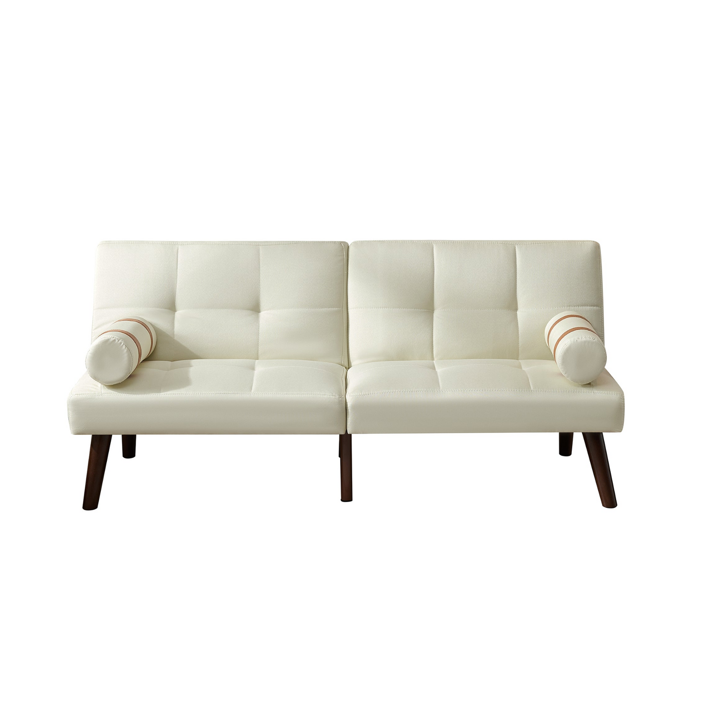 Convertible Sofa Bed Futon with Solid Wood Legs - Linen Fabric Ivory