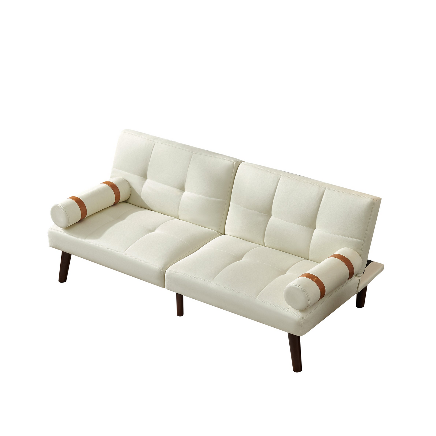 Convertible Sofa Bed Futon with Solid Wood Legs - Linen Fabric Ivory