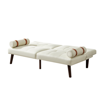 Convertible Sofa Bed Futon with Solid Wood Legs - Linen Fabric Ivory