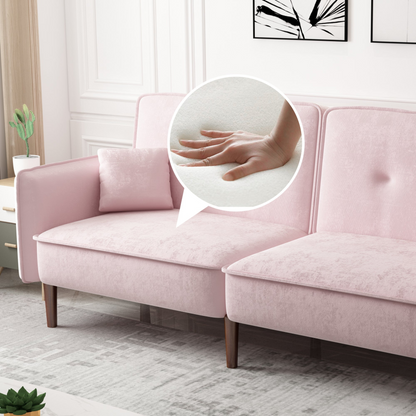 Stylish and Functional Velvet Convertible Sofa Bed with Wood Legs in Pink