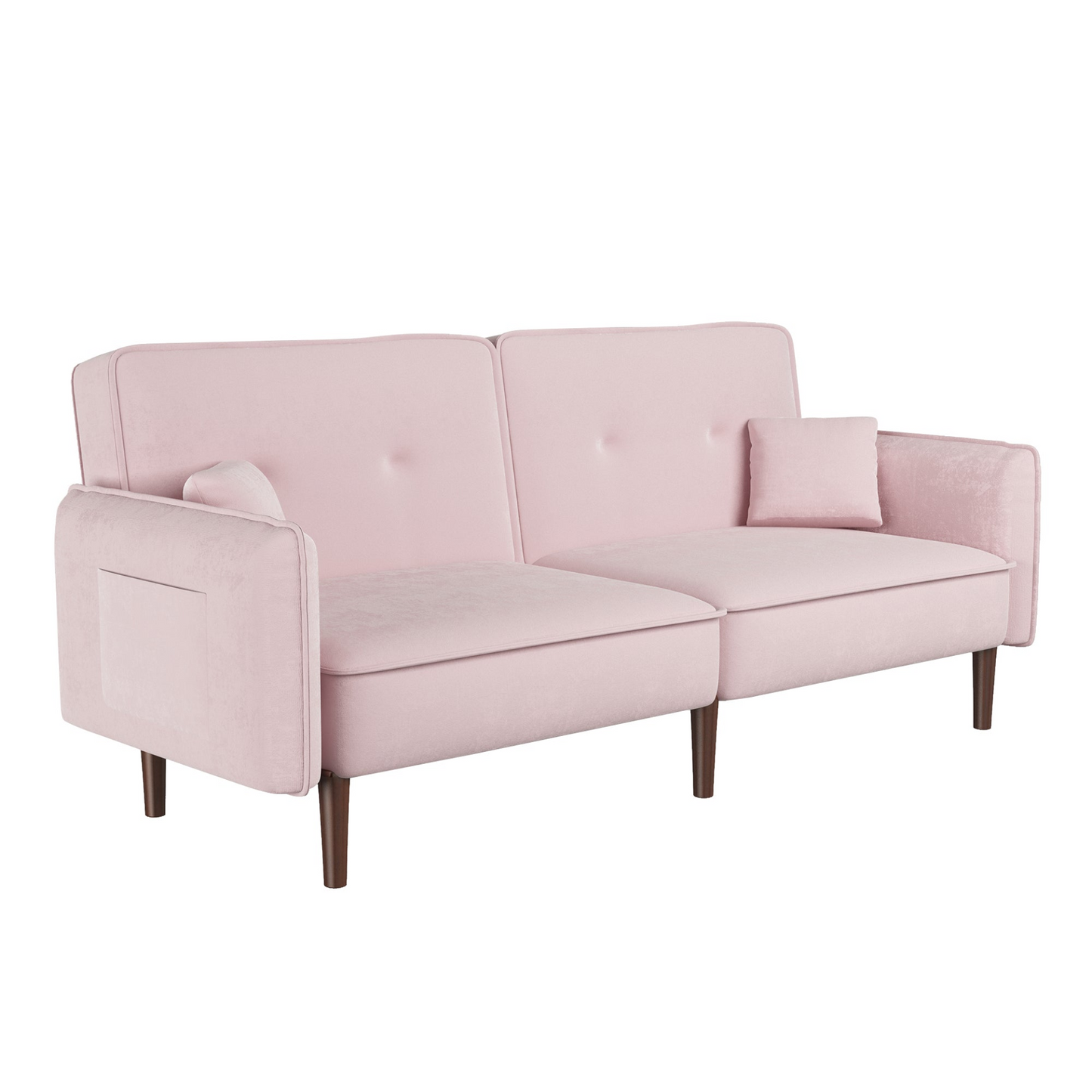 Stylish and Functional Velvet Convertible Sofa Bed with Wood Legs in Pink