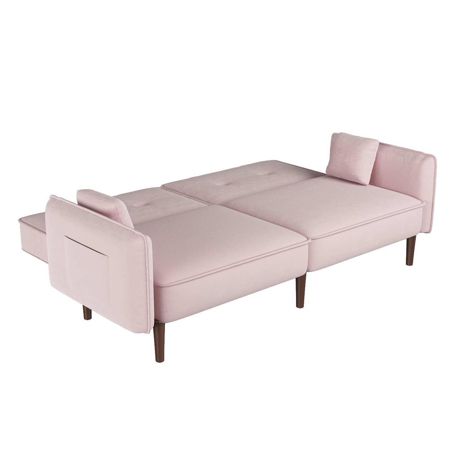 Stylish and Functional Velvet Convertible Sofa Bed with Wood Legs in Pink