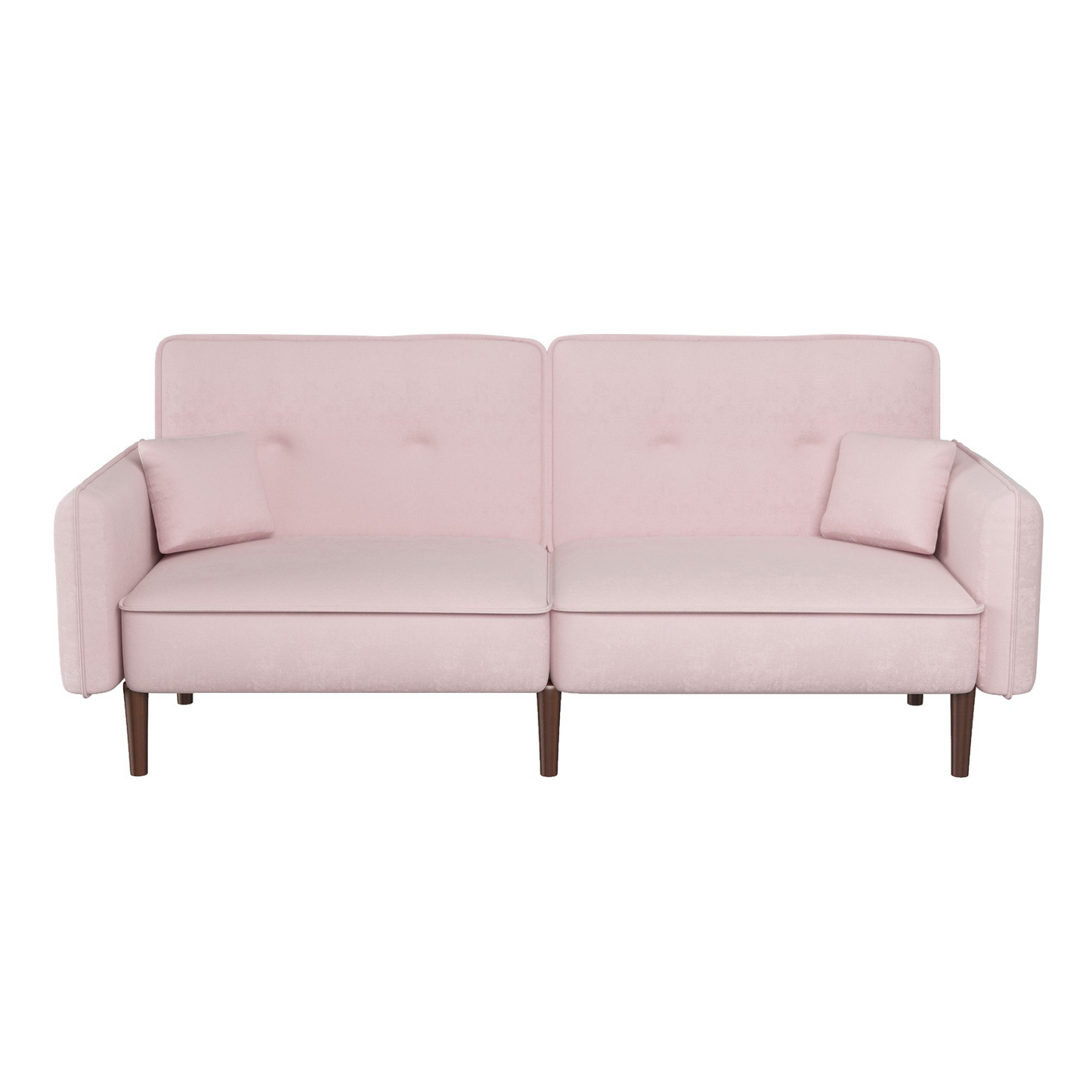 Stylish and Functional Velvet Convertible Sofa Bed with Wood Legs in Pink