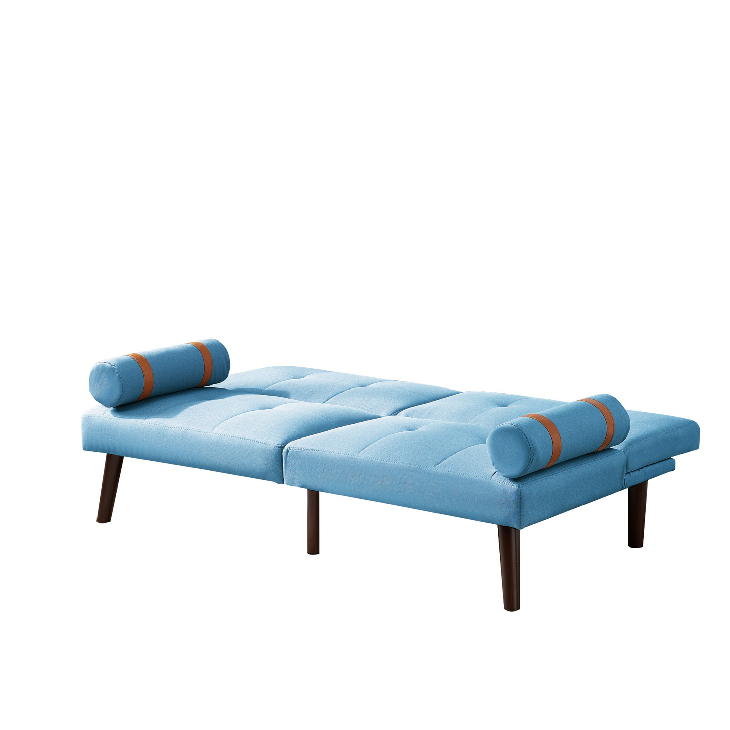 Convertible Sofa Bed Futon with Solid Wood Legs | Blue Linen Fabric