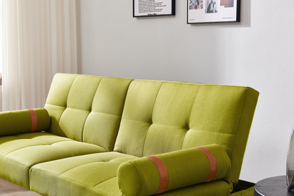 Convertible Sofa Bed Futon with Solid Wood Legs | Linen Fabric | Mustard Green - Versatile Design for Small Spaces