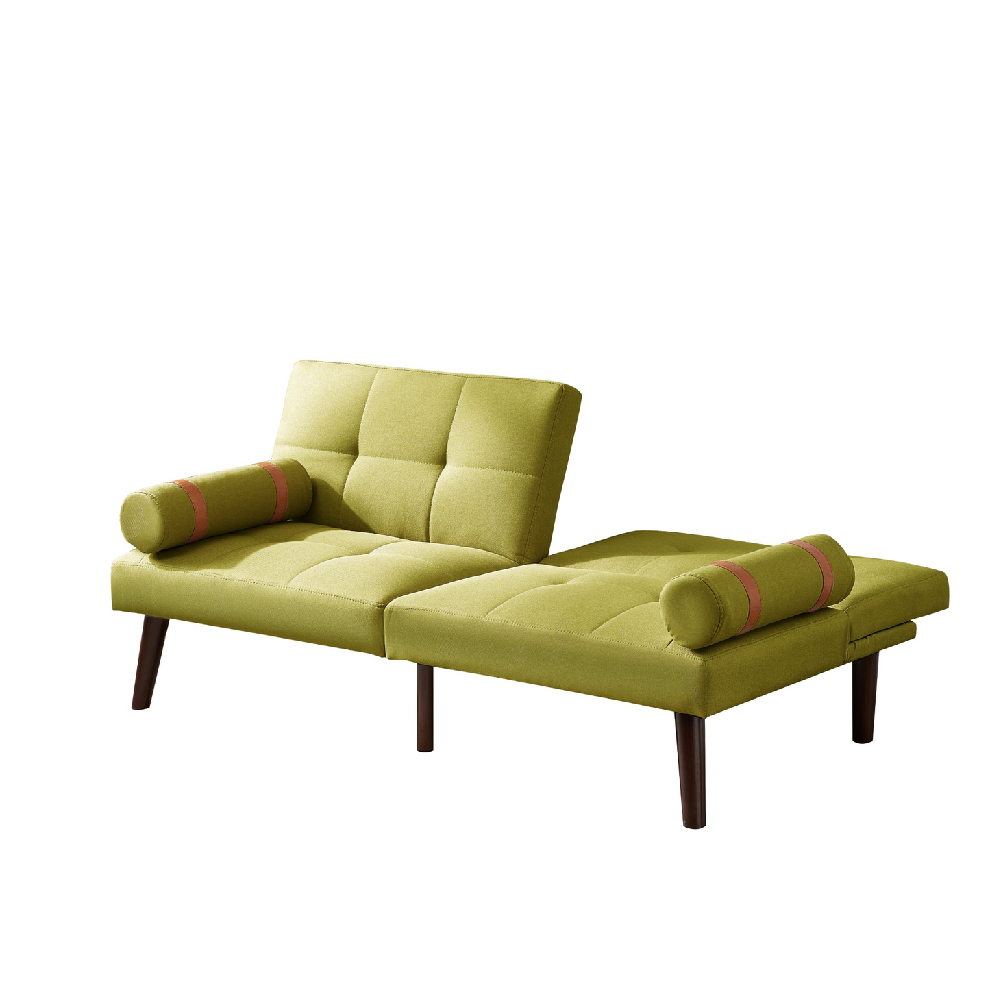 Convertible Sofa Bed Futon with Solid Wood Legs | Linen Fabric | Mustard Green - Versatile Design for Small Spaces