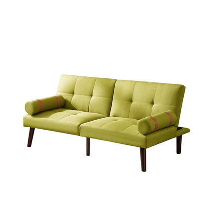 Convertible Sofa Bed Futon with Solid Wood Legs | Linen Fabric | Mustard Green - Versatile Design for Small Spaces