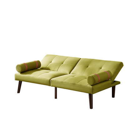 Convertible Sofa Bed Futon with Solid Wood Legs | Linen Fabric | Mustard Green - Versatile Design for Small Spaces