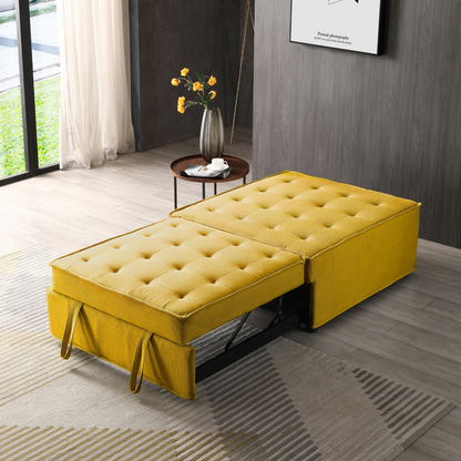 Multipurpose Linen Fabric Ottoman Lazy Sofa Pulling Out Sofa Bed (Yellow) - Transformable & Versatile | Easy Assembly | Comfortable Support | Spacious Dimensions