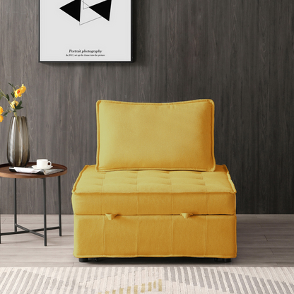 Multipurpose Linen Fabric Ottoman Lazy Sofa Pulling Out Sofa Bed (Yellow) - Transformable & Versatile | Easy Assembly | Comfortable Support | Spacious Dimensions