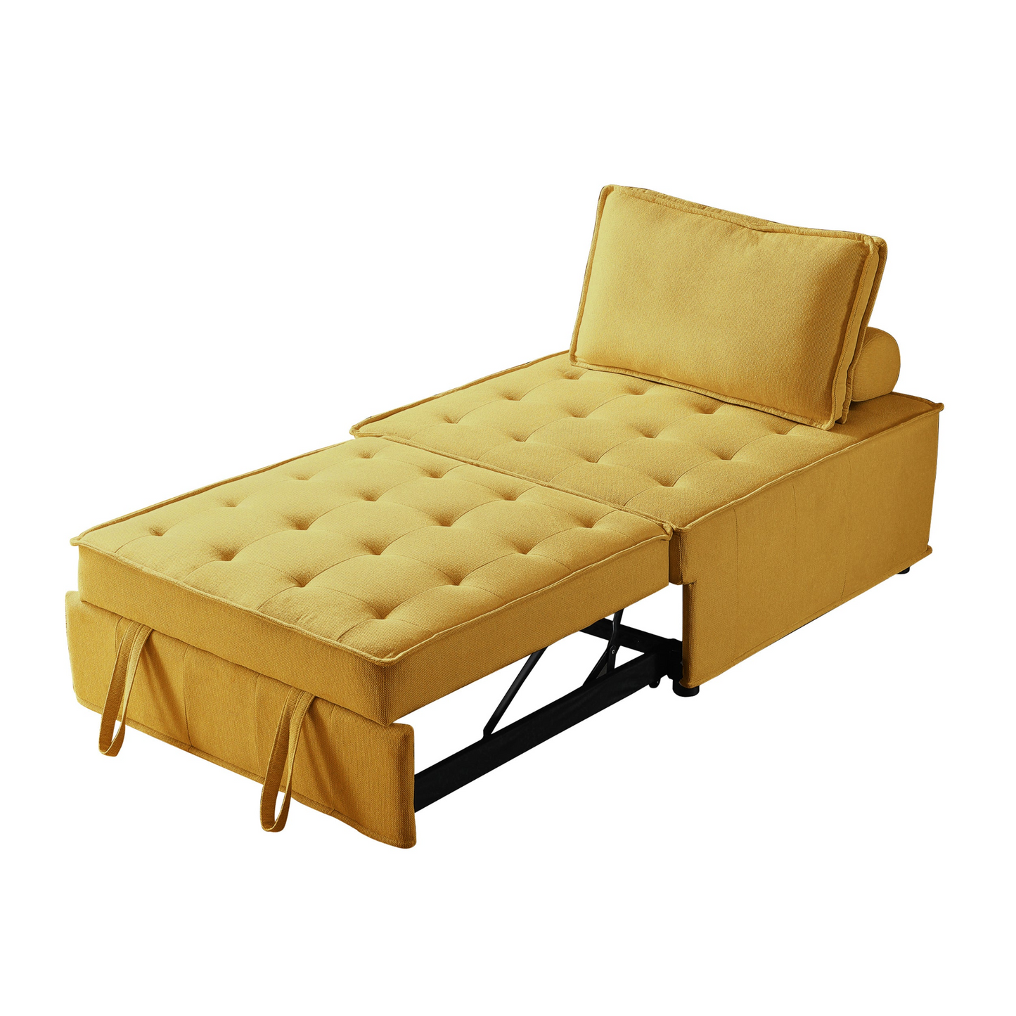 Multipurpose Linen Fabric Ottoman Lazy Sofa Pulling Out Sofa Bed (Yellow) - Transformable & Versatile | Easy Assembly | Comfortable Support | Spacious Dimensions