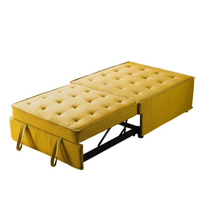 Multipurpose Linen Fabric Ottoman Lazy Sofa Pulling Out Sofa Bed (Yellow) - Transformable & Versatile | Easy Assembly | Comfortable Support | Spacious Dimensions