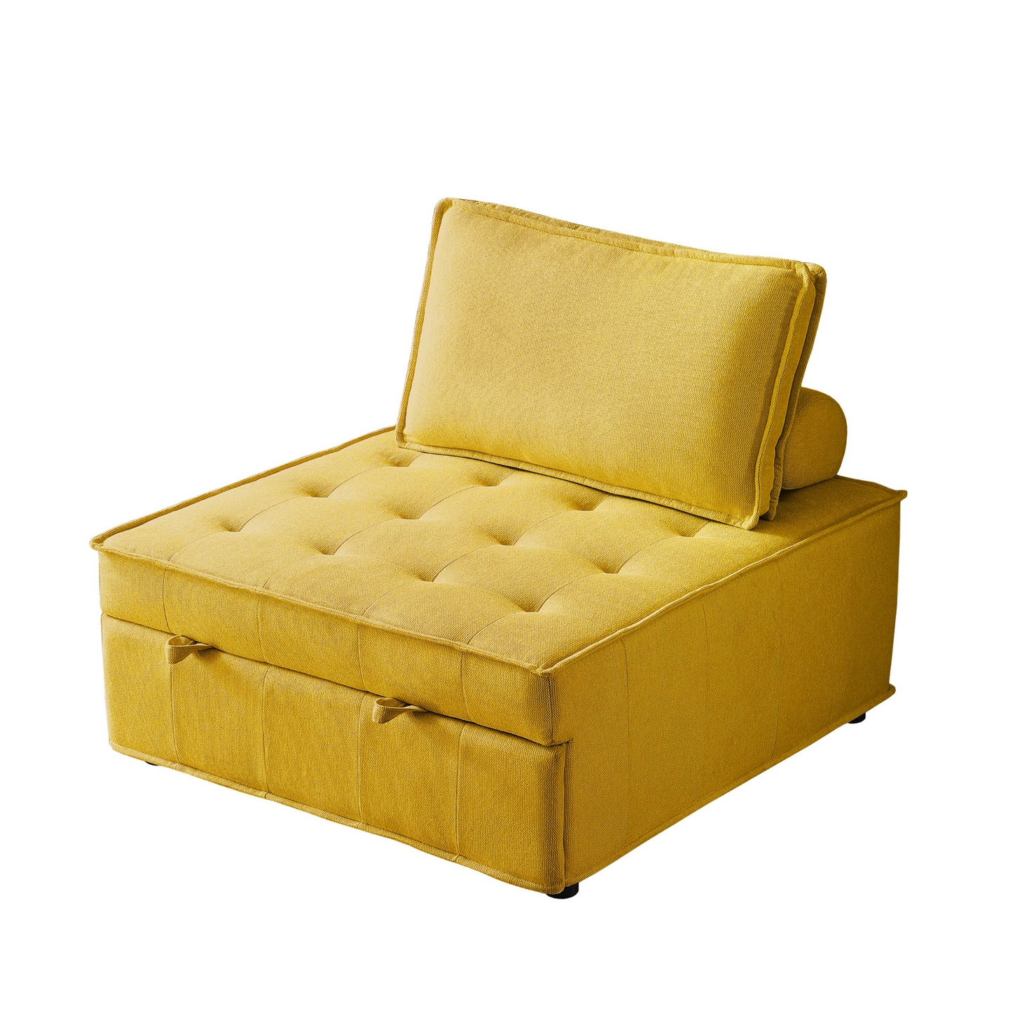 Multipurpose Linen Fabric Ottoman Lazy Sofa Pulling Out Sofa Bed (Yellow) - Transformable & Versatile | Easy Assembly | Comfortable Support | Spacious Dimensions