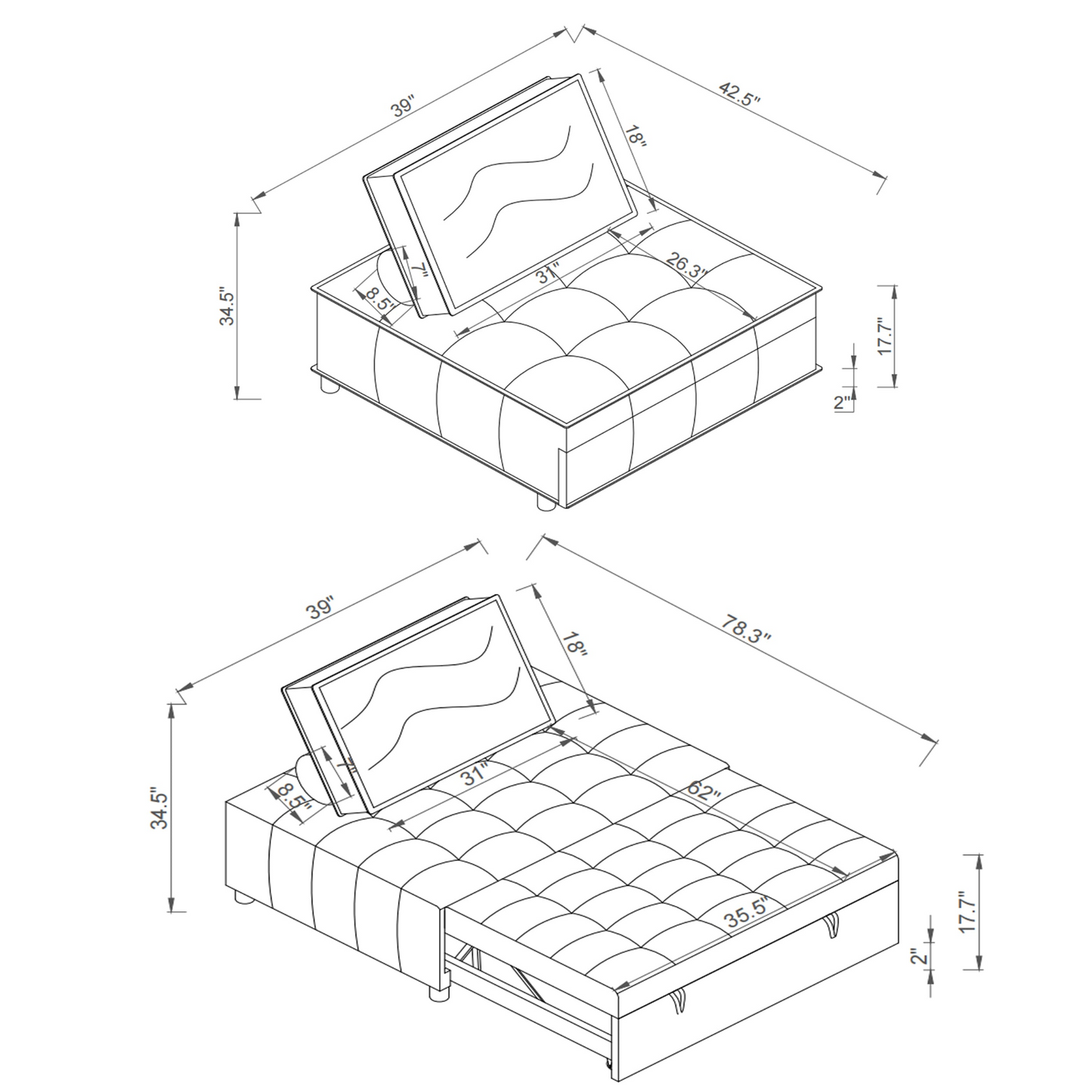 Multipurpose Linen Fabric Ottoman Lazy Sofa Pulling Out Sofa Bed (Yellow) - Transformable & Versatile | Easy Assembly | Comfortable Support | Spacious Dimensions