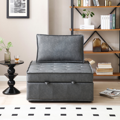 Multipurpose Faux Leather Ottoman Lazy Chair Pulling Out Sofa Bed (Dark Grey) - Comfortable and Versatile Furniture