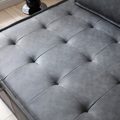 Multipurpose Faux Leather Ottoman Lazy Chair Pulling Out Sofa Bed (Dark Grey) - Comfortable and Versatile Furniture