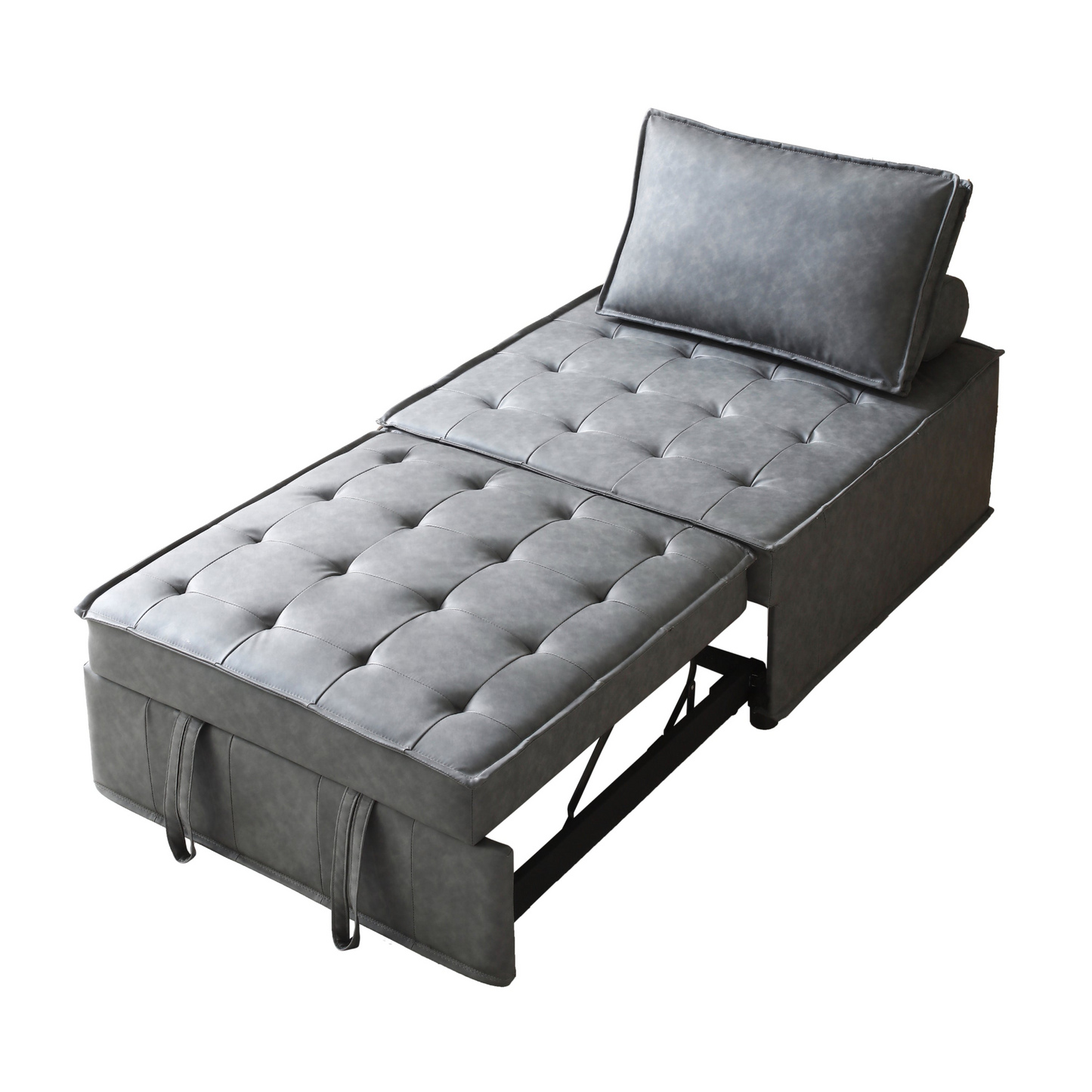 Multipurpose Faux Leather Ottoman Lazy Chair Pulling Out Sofa Bed (Dark Grey) - Comfortable and Versatile Furniture