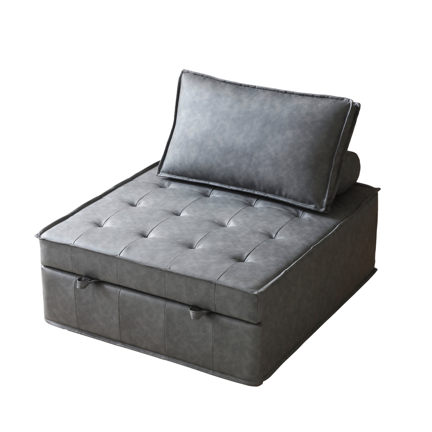 Multipurpose Faux Leather Ottoman Lazy Chair Pulling Out Sofa Bed (Dark Grey) - Comfortable and Versatile Furniture